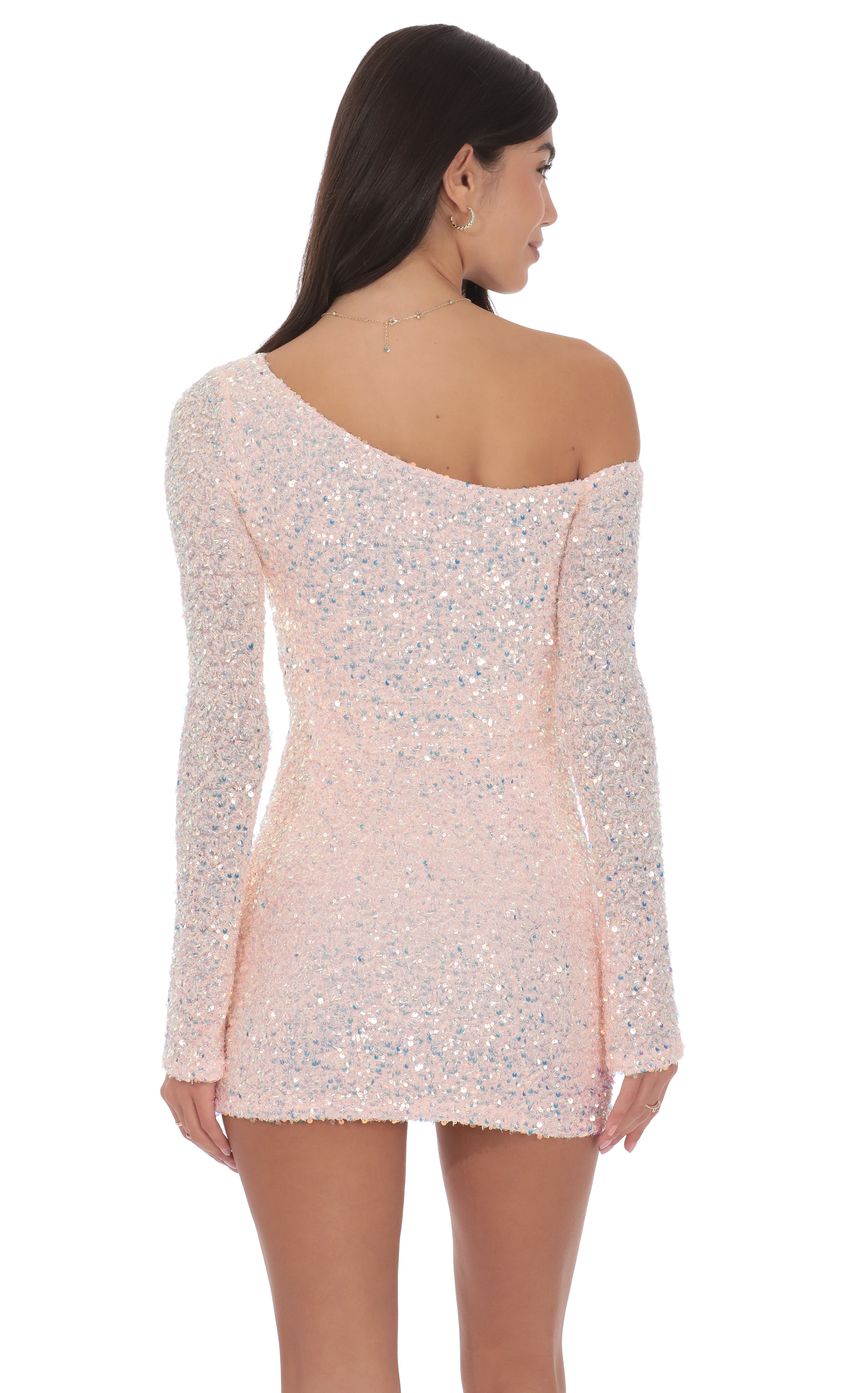 Product image for Sequin One Shoulder Bodycon Dress in Light Pink