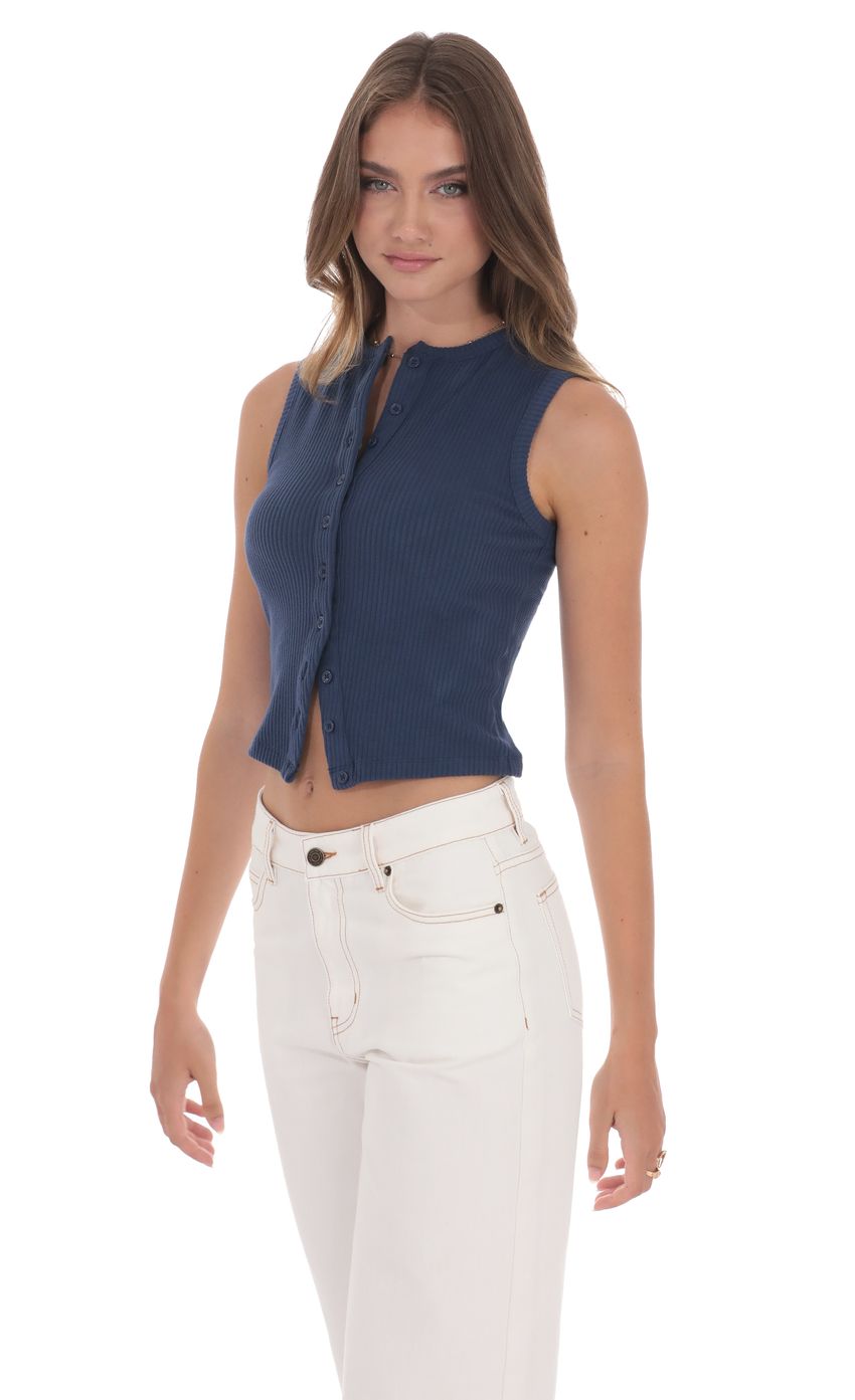 Picture Ribbed Button Top in Navy. Source: https://media-img.lucyinthesky.com/data/product-media/850xAUTO/278983d5-7515-4451-bd26-9f6c999c6914.jpg