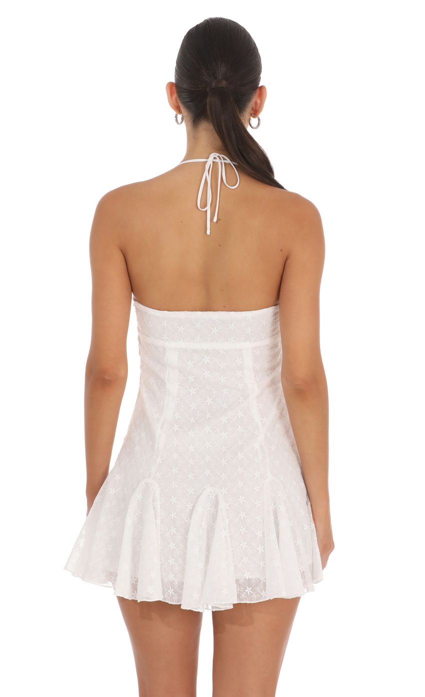 Product image for Embroidered Floral Flared Mini Dress in White