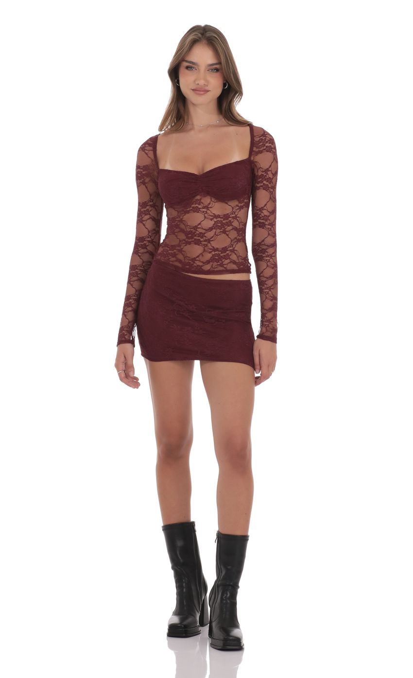 Product image for Sheer Lace Top in Burgundy