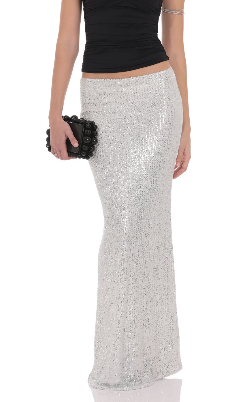 Product image for Sequin Maxi Skirt in Silver