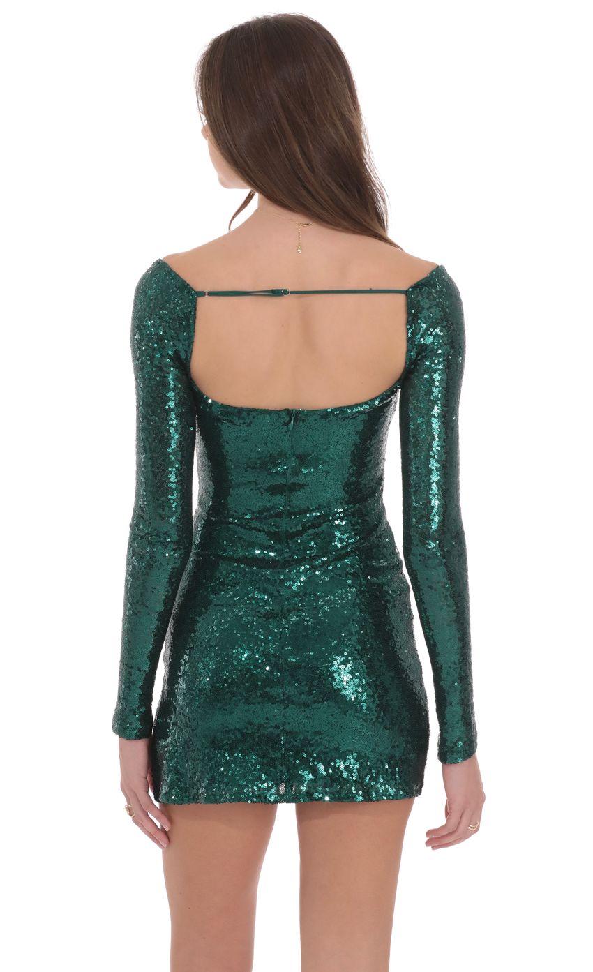 Product image for Sequin Long Sleeve Bodycon Dress in Green