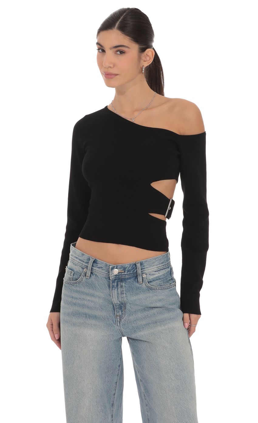 Product image for Cutout Buckle Off Shoulder Top in Black