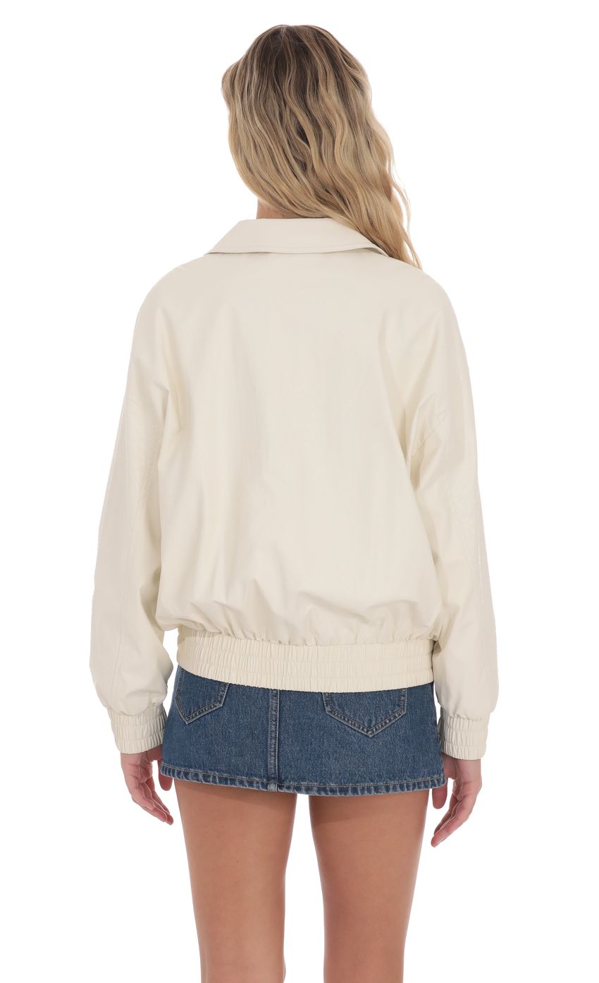 Product image for Woven Faux Leather Bomber Jacket in Ivory