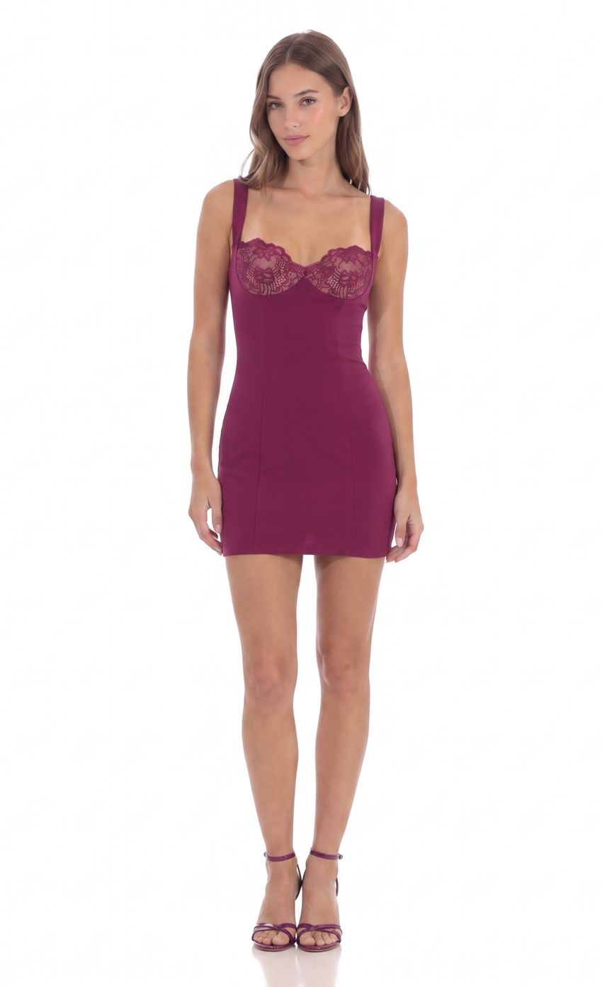 Product image for Lace Bust Bodycon Dress in Plum