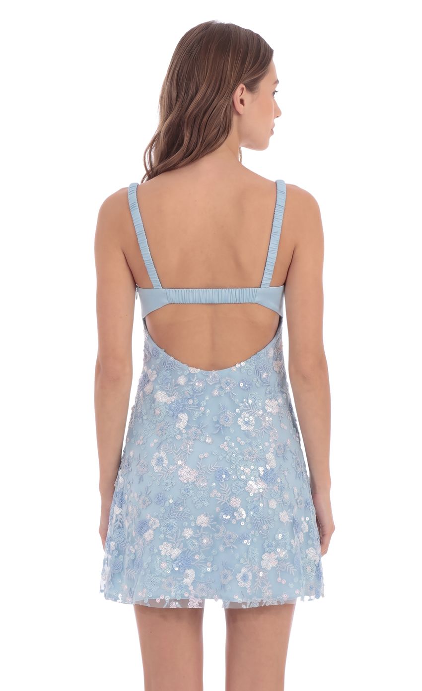 Product image for Sequin Floral Lace Mini Dress in Blue