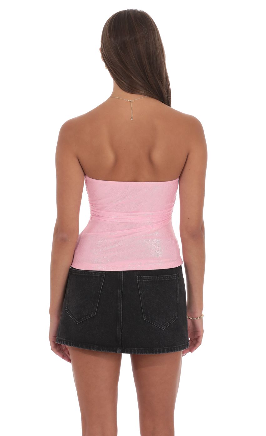 Product image for Foil Mesh Ruched Tube Top in Pink