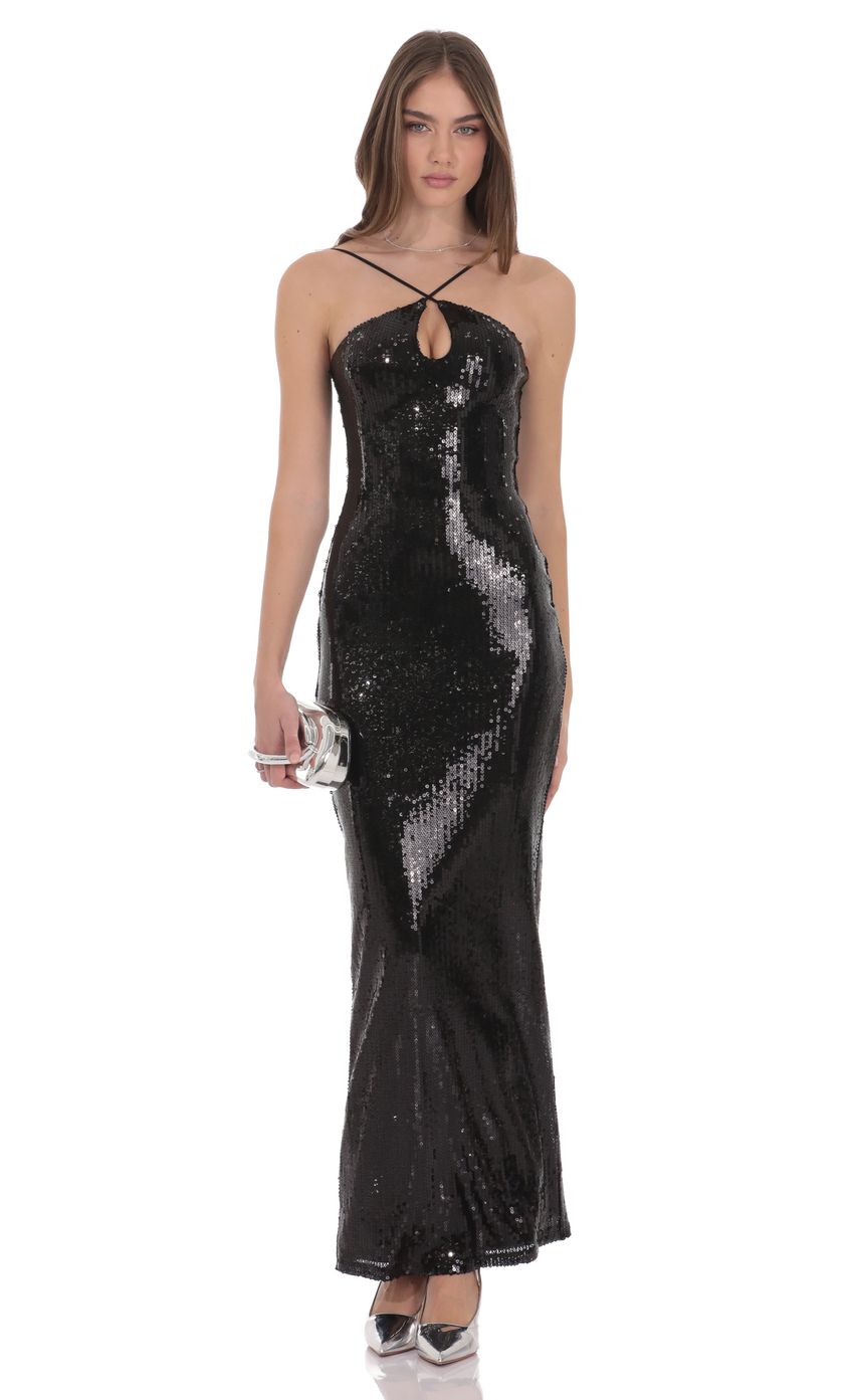 Product image for Sequin Keyhole Maxi Dress in Black