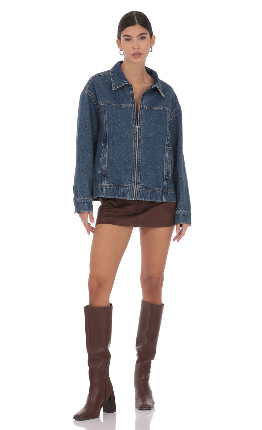 Product image for Oversized Zip-Up Denim Jacket in Blue