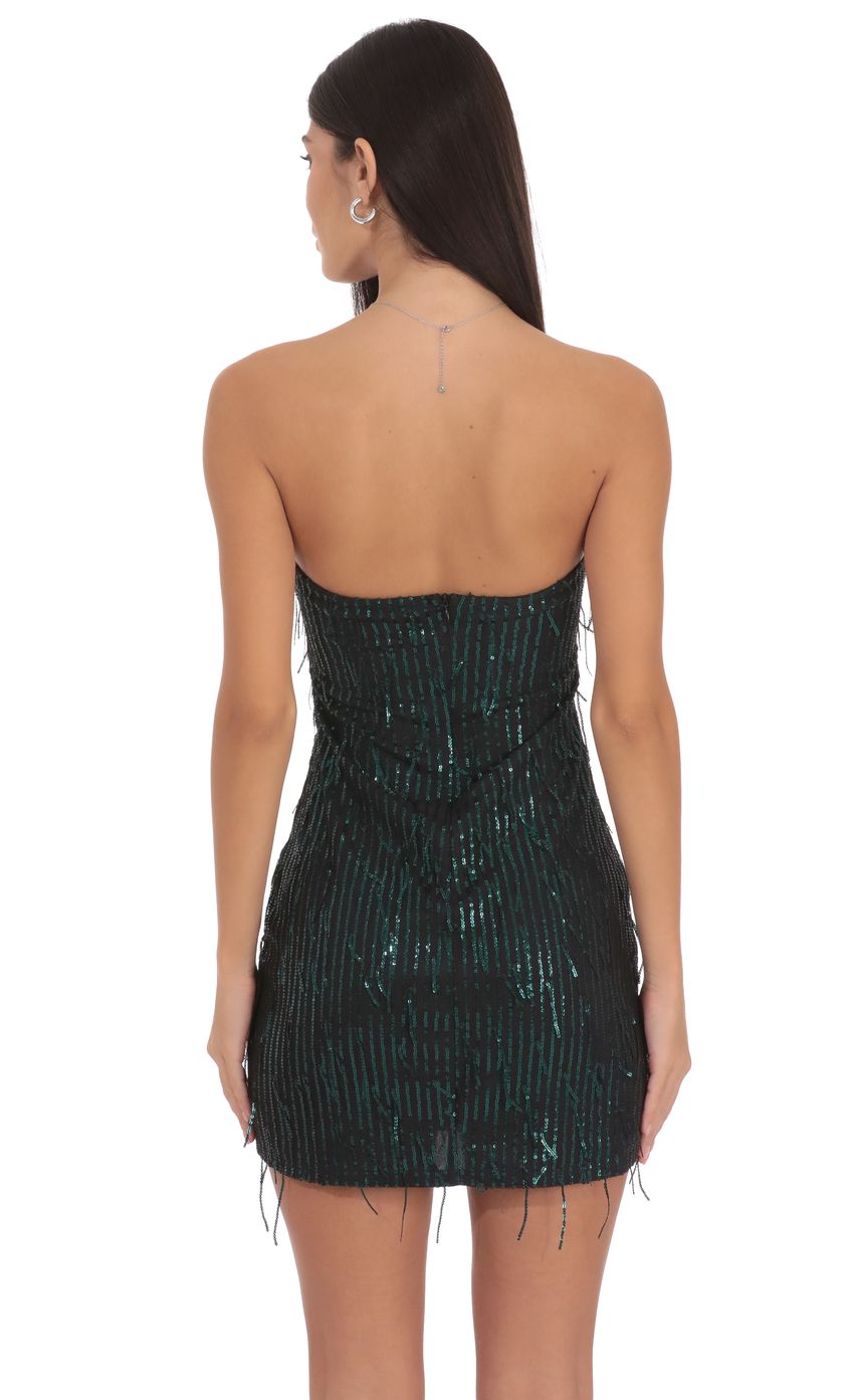 Product image for Strapless Green Sequin Fringe Dress in Black