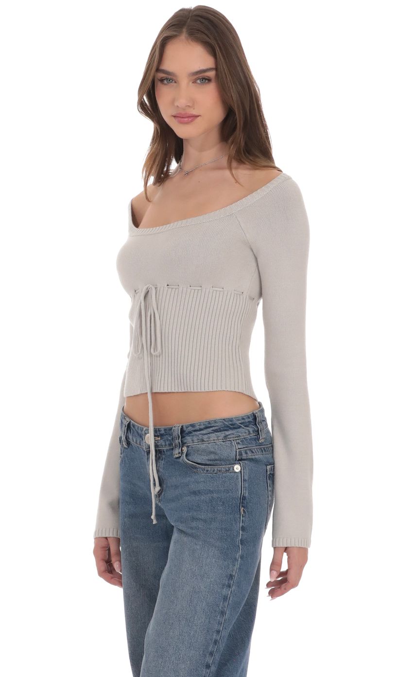 Изображение товара для Трикотажный топ с акцентом на талии в сером цвете