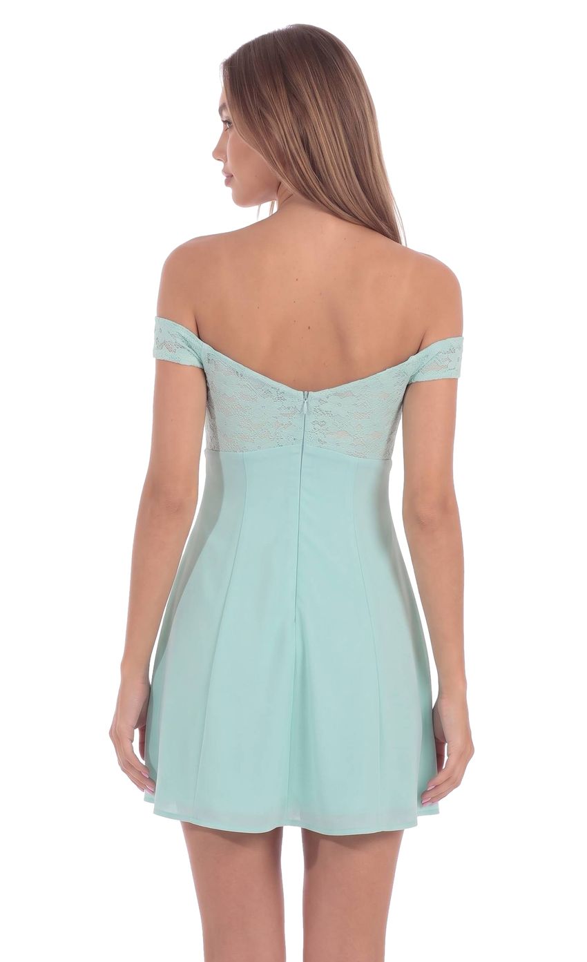 Product image for Lace Off-The-Shoulder Mini Dress in Mint