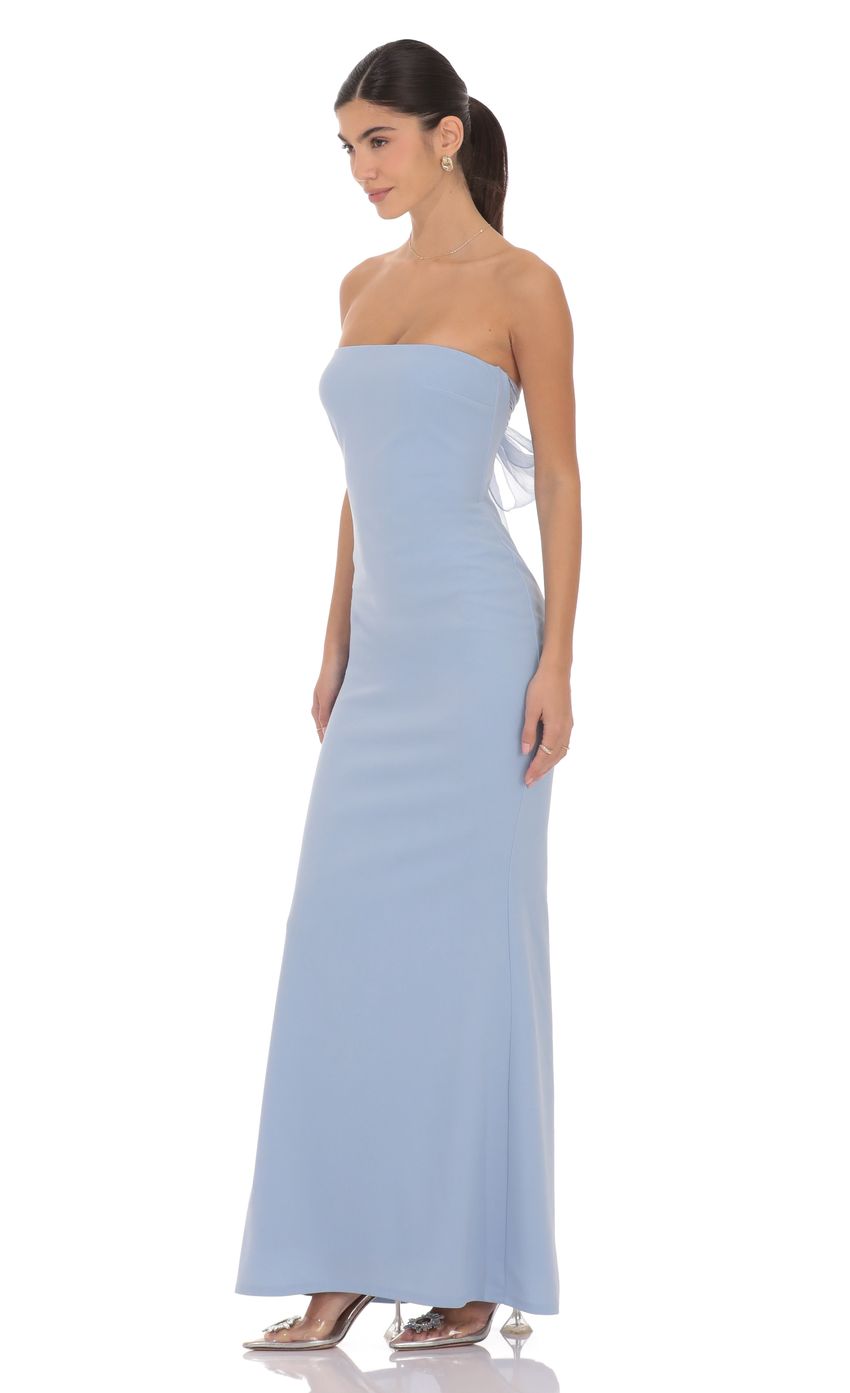 Product image for Back Bow Strapless Maxi Dress in Light Blue