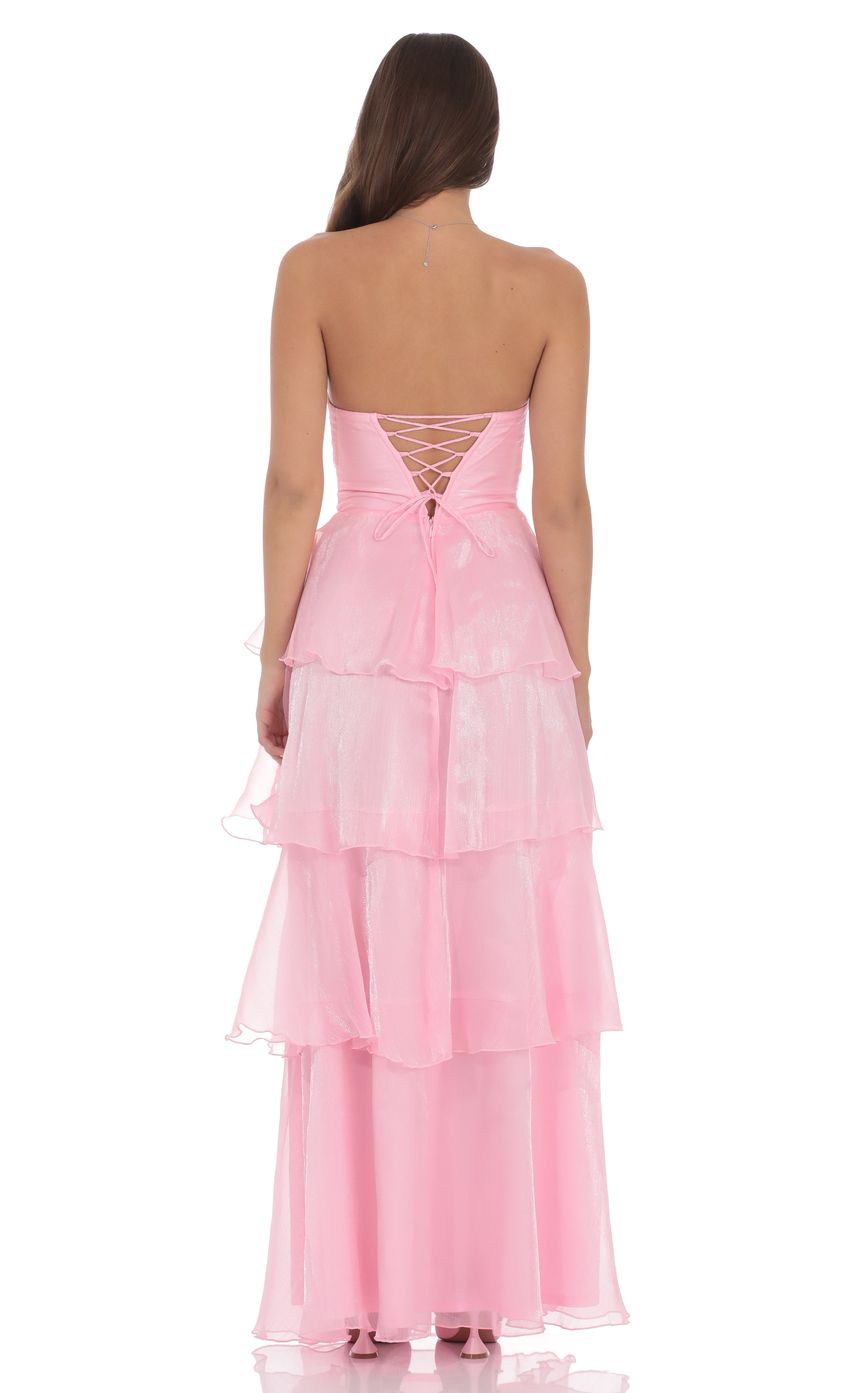 Product image for Corset Ruffle Strapless Maxi Dress in Pink