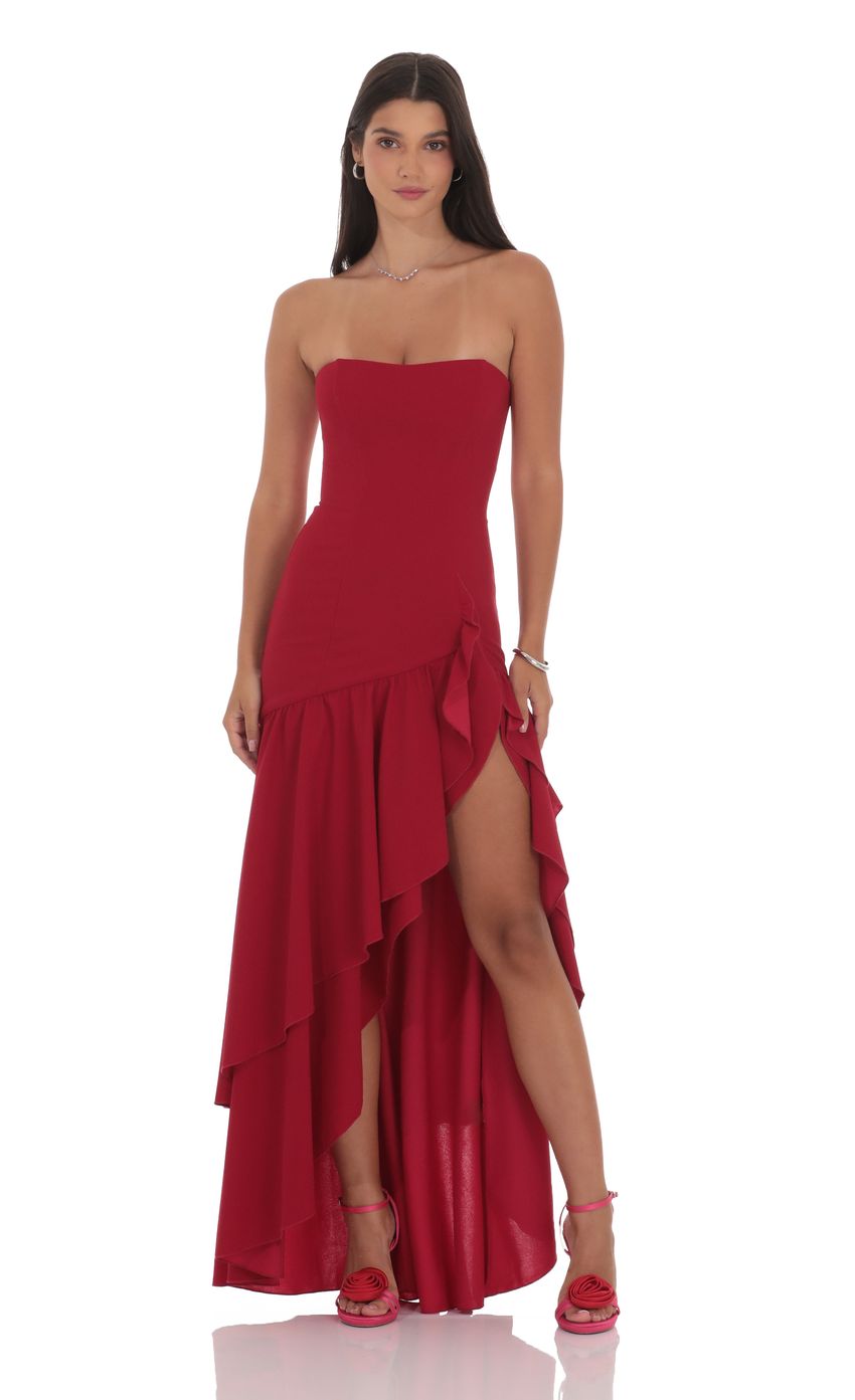 Product image for Fishtail Strapless Corset Maxi Dress in Wine