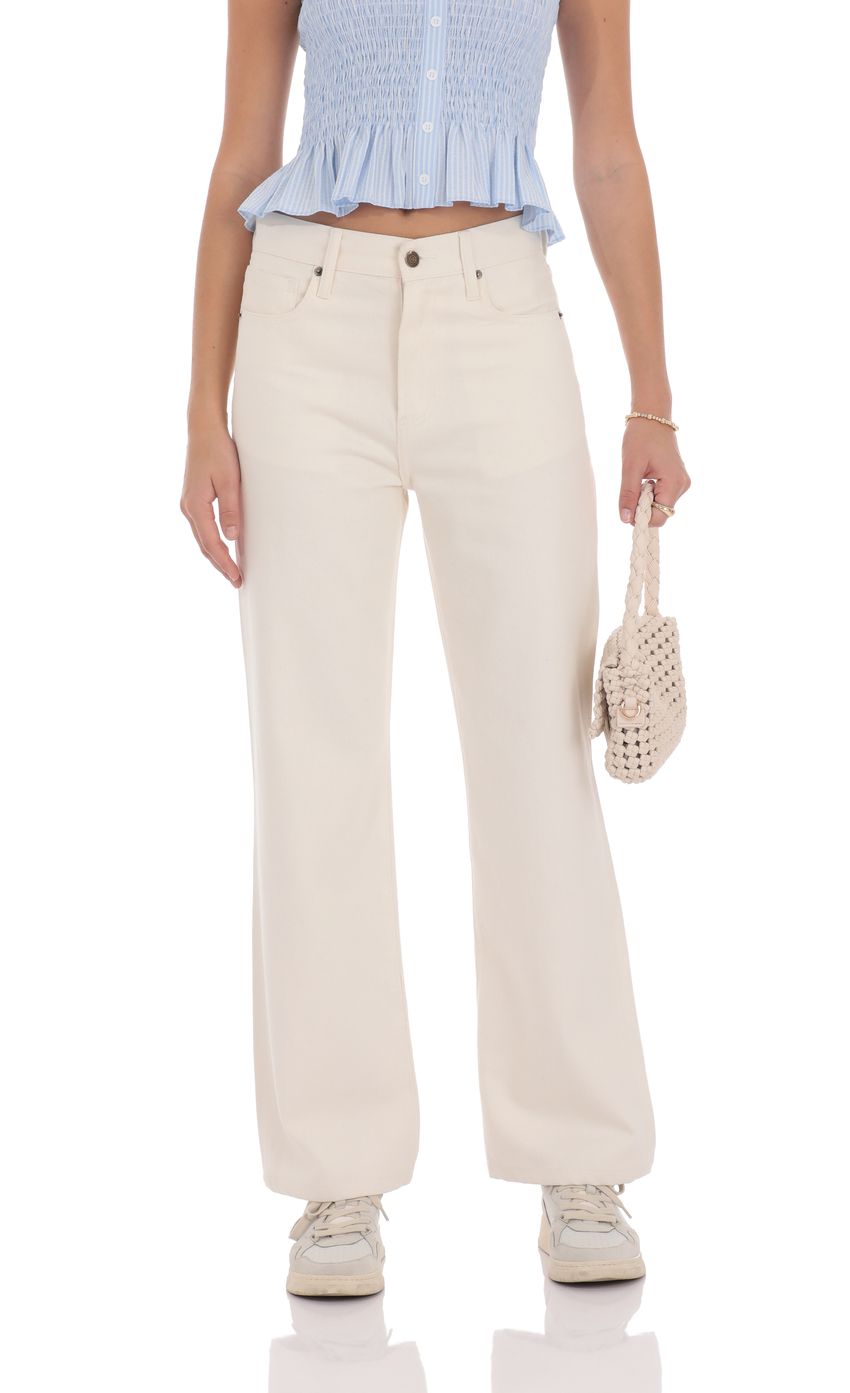 Picture Straight Leg Mid-Rise Jeans in Cream. Source: https://media-img.lucyinthesky.com/data/product-media/850xAUTO/2c3c2885-c7e6-4b05-a683-66b4fa20040c.jpg