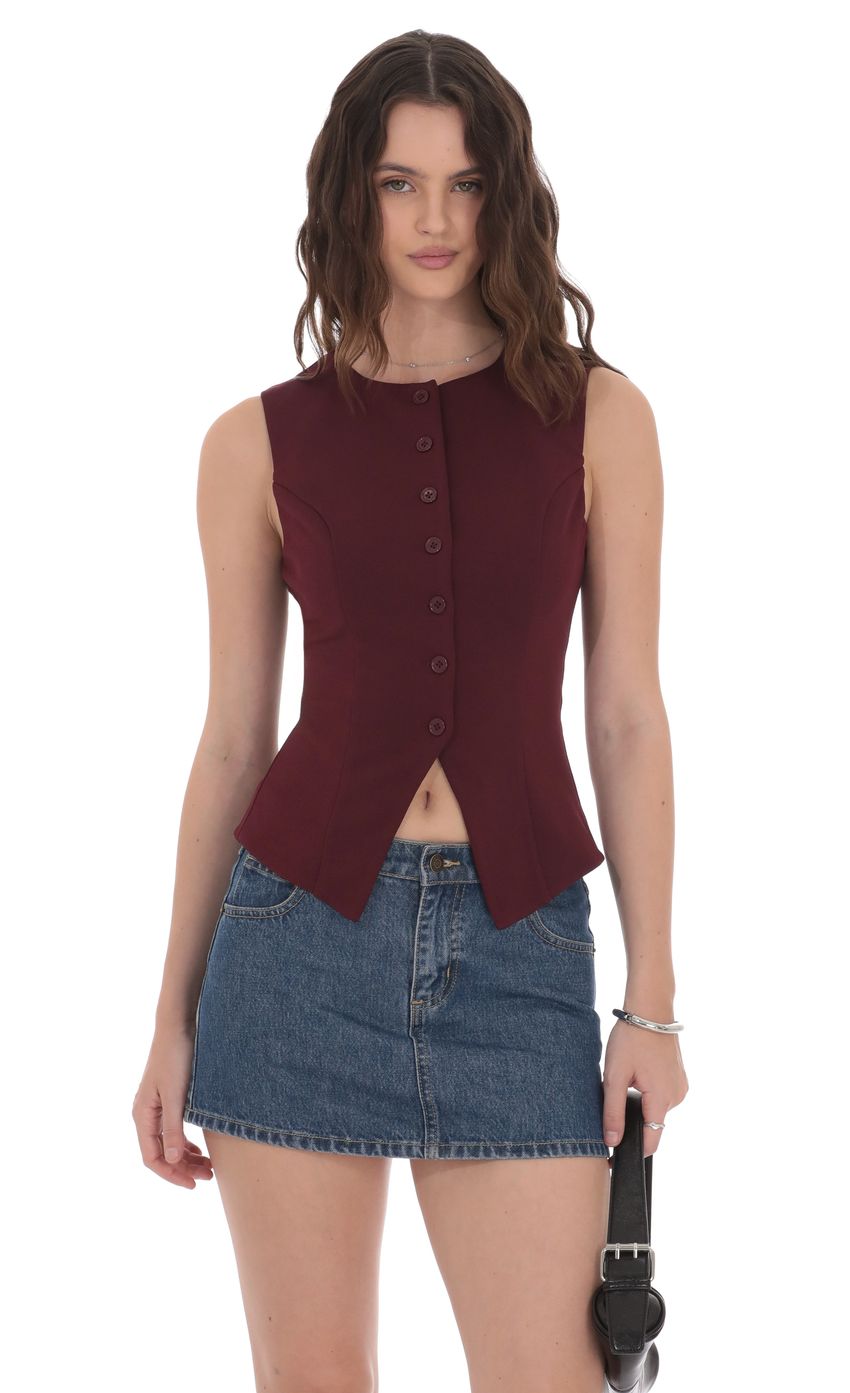Product image for High Neck Vest in Burgundy