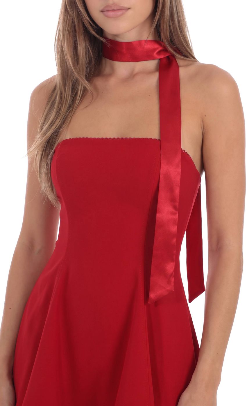 Product image for Satin Scarf Strapless Dress in Red