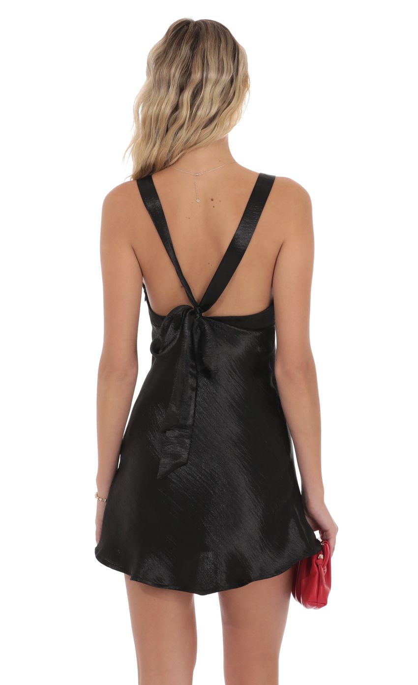 Product image for Satin V-Neck Open back Dress in Black
