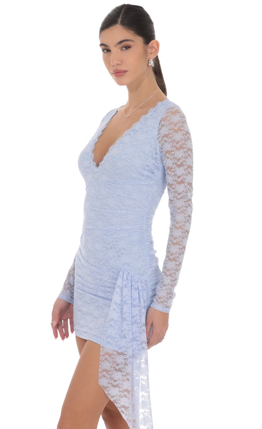 Product image for Lace Long Sleeve Tassel Dress in Light Blue