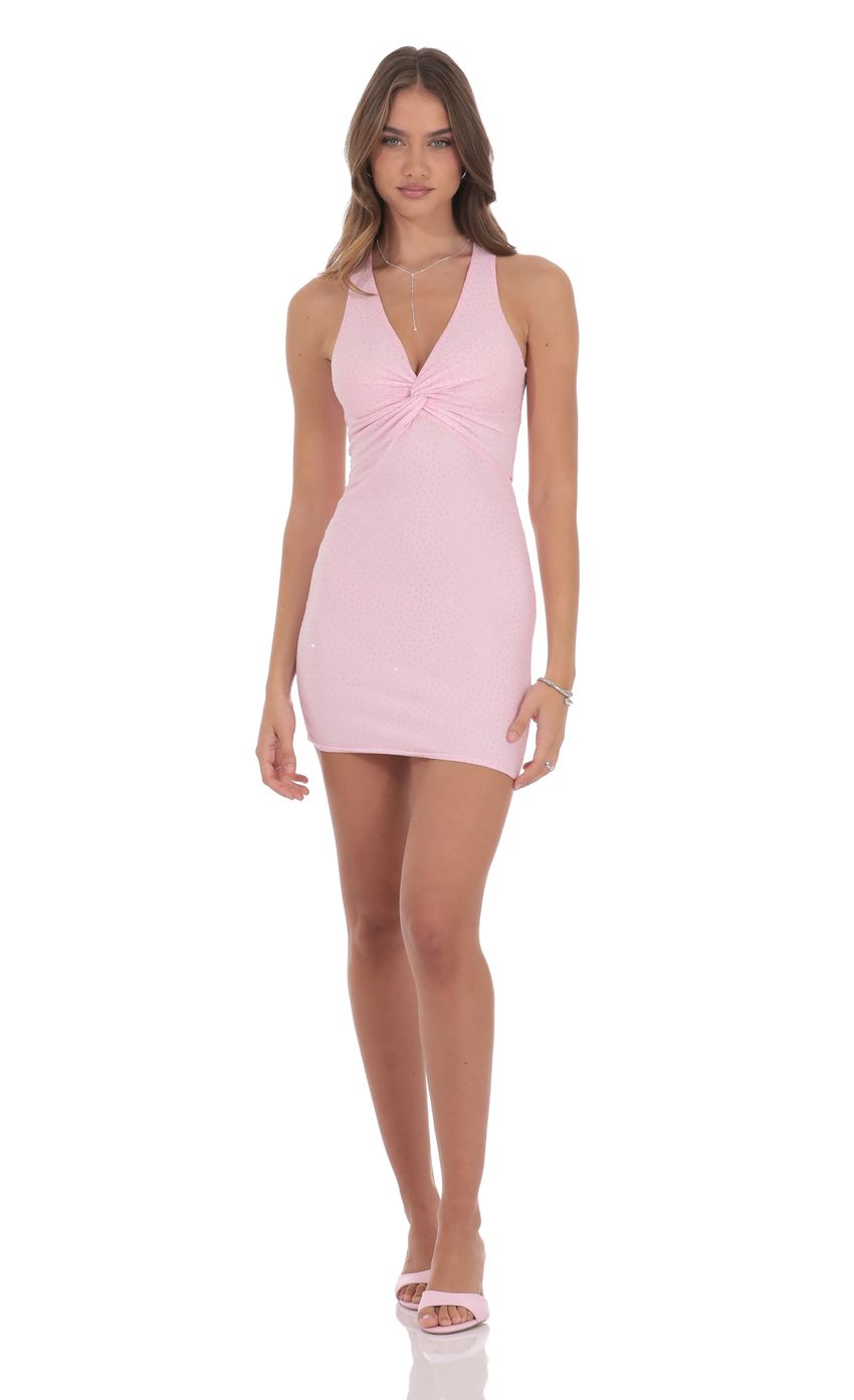 Product image for Rhinestone TwistV-Neck Dress in Pink