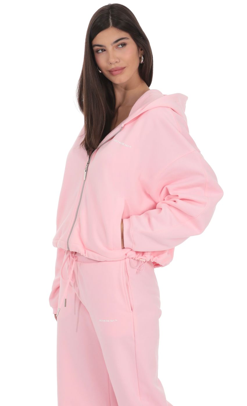 Product image for Cropped Fleece Zip-Up Hoodie in Pink