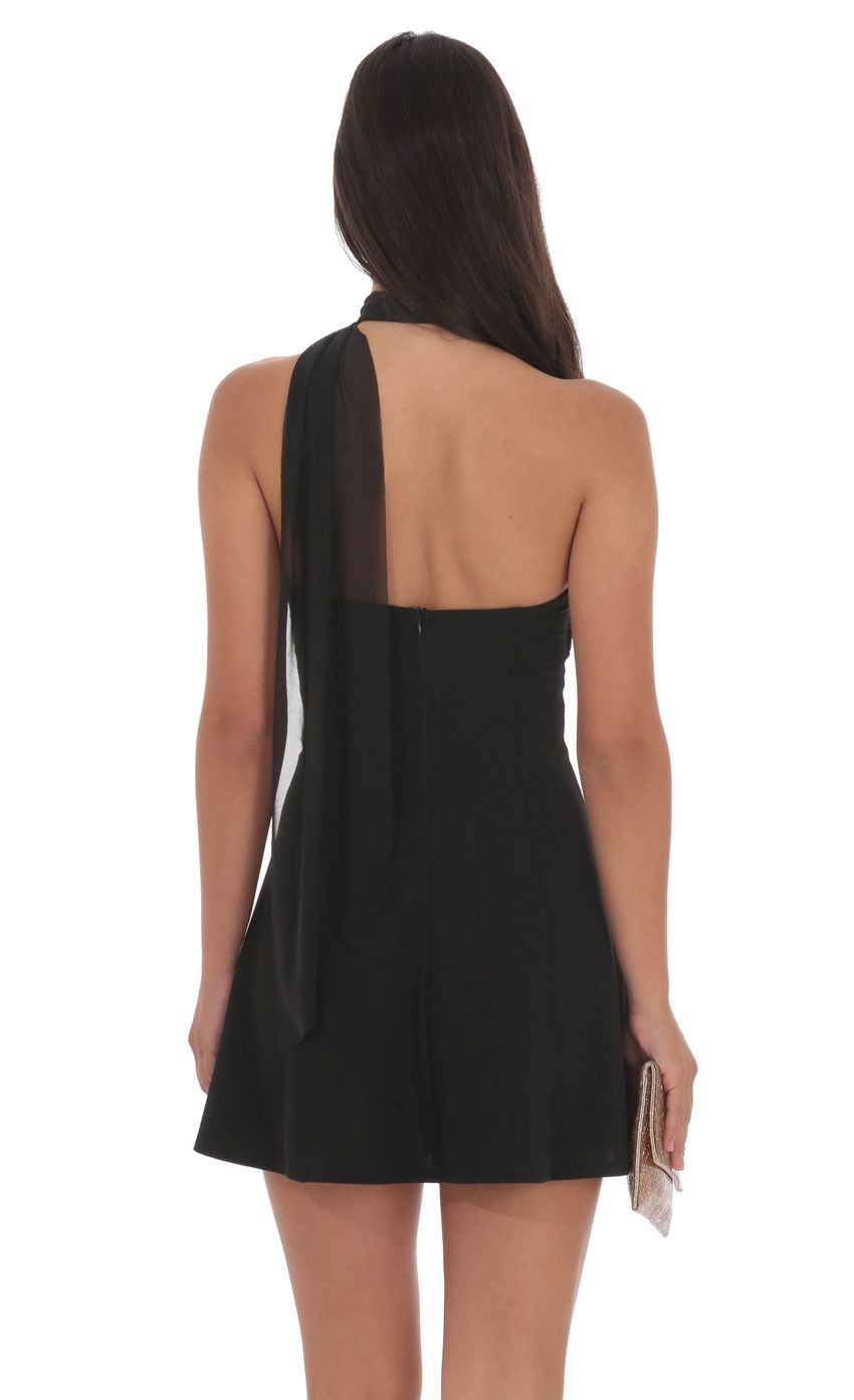 Product image for Scarf Wrap Fit and Flare Dress in Black