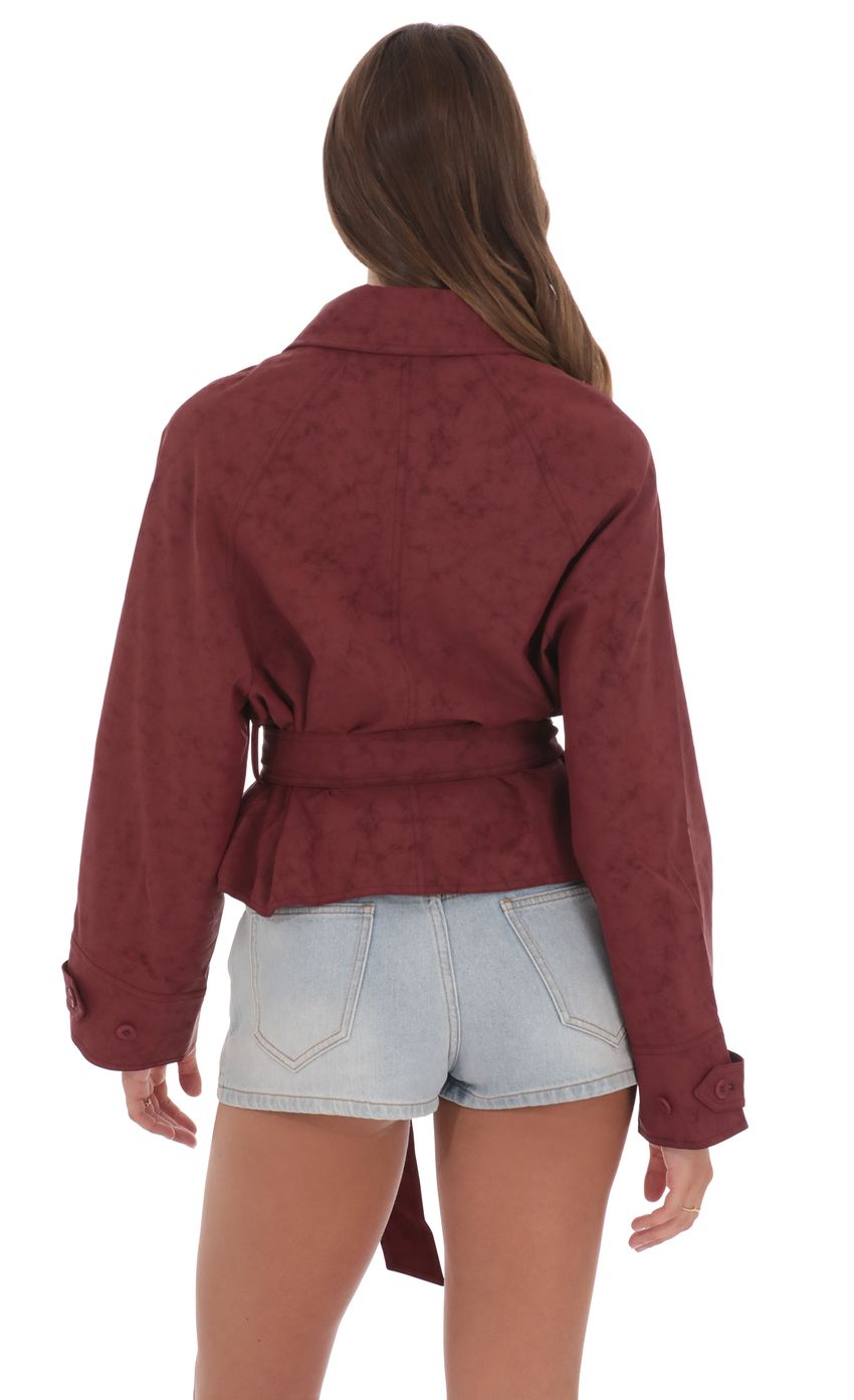 Product image for Suede Belted Leather Jacket in Burgundy