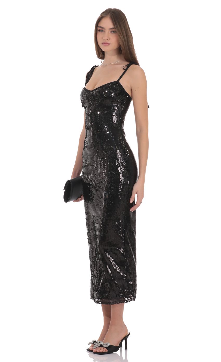 Product image for Sequin Shoulder Tie Maxi Dress in Black