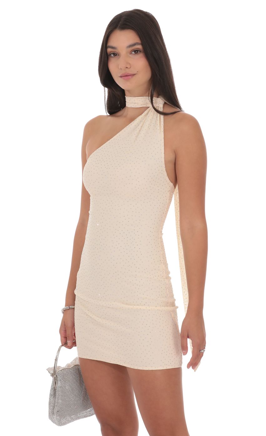 Product image for Scarf Halter Rhinestone Dress in Cream Beige