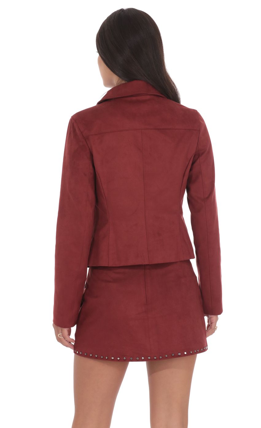 Product image for Suede Zip-Up Jacket in Maroon