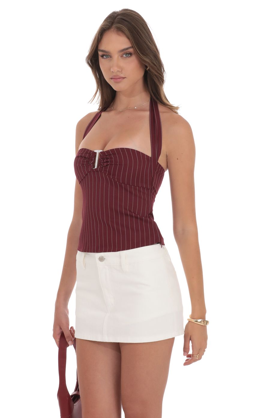 Product image for Halter Pinstripe Top In Burgundy