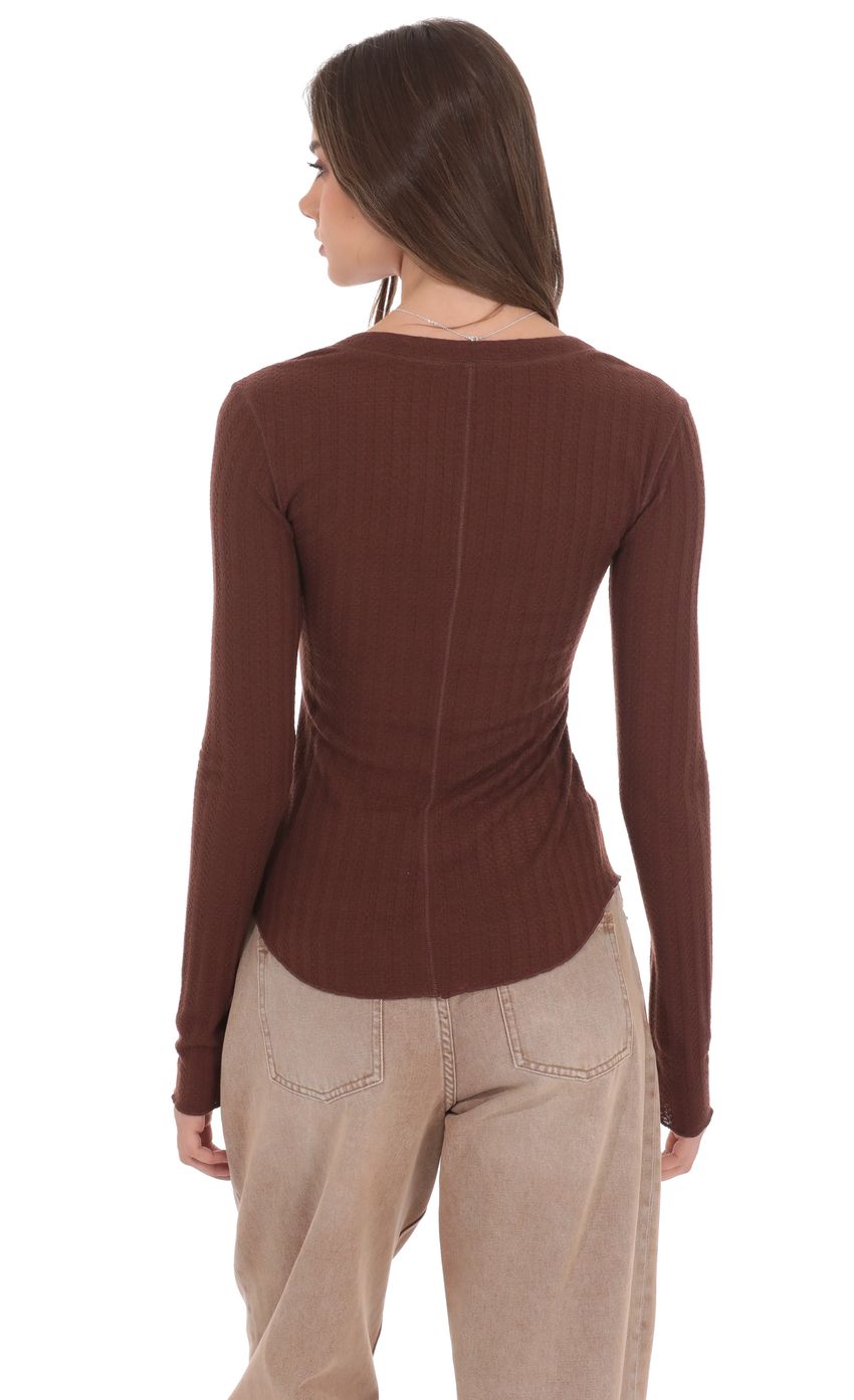 Product image for Textured Ribbed Button Top in Brown