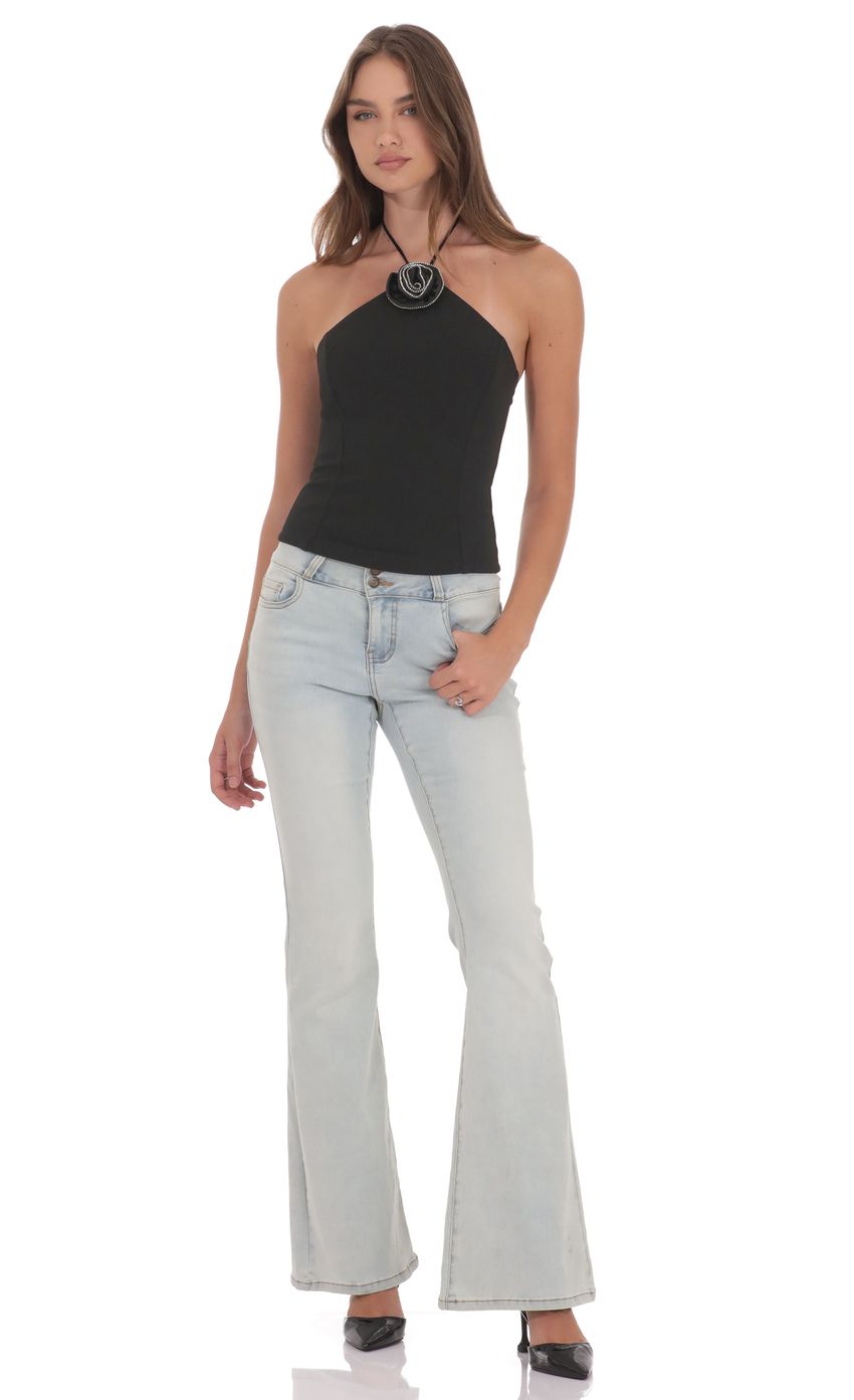 Product image for Rhinestone Rosette Top in Black