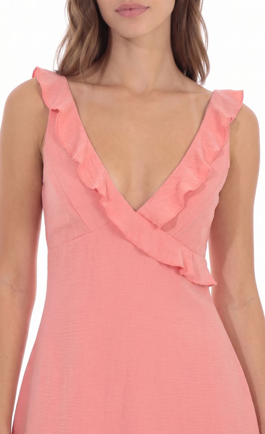 Product image for Ruffle V-Neck Dress in Coral