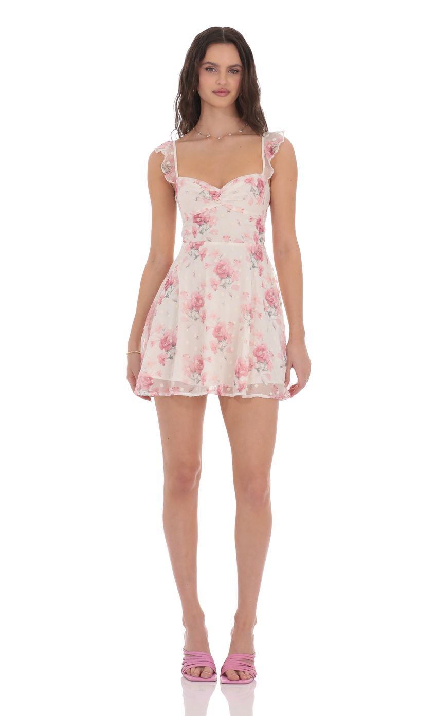 Picture Floral Ruffle Strap A-Line Dress in White. Source: https://media-img.lucyinthesky.com/data/product-media/850xAUTO/3033e546-9f20-4507-be2e-a8f272cccc94.jpg