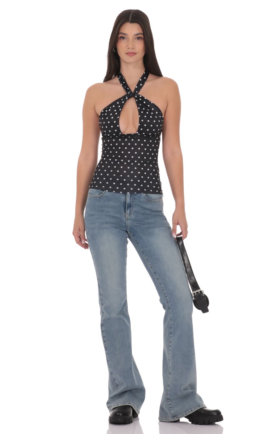 Product image for Polka Dot Cross Neck Halter Top in Black