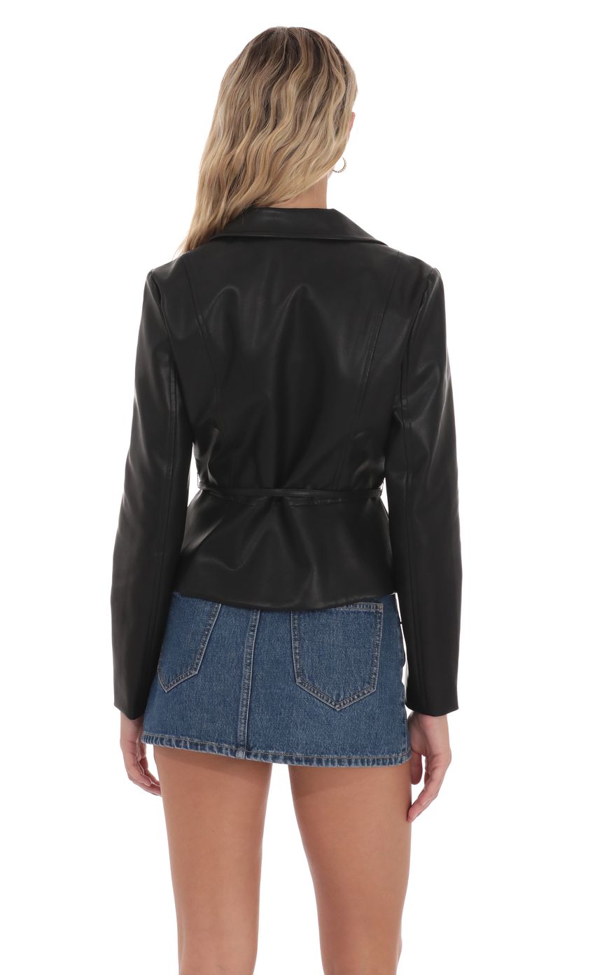 Product image for Belted Faux Leather Jacket in Black
