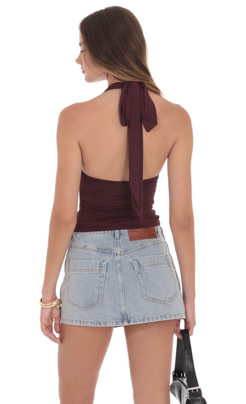 Picture Halter Ruched Top in Burgundy. Source: https://media-img.lucyinthesky.com/data/product-media/850xAUTO/313d3668-dff7-4743-9f69-349ce41de075.jpg