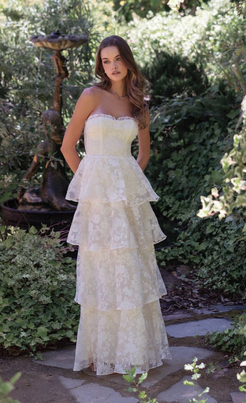 Product image for Floral Smocked Ruffle Maxi Dress in Cream