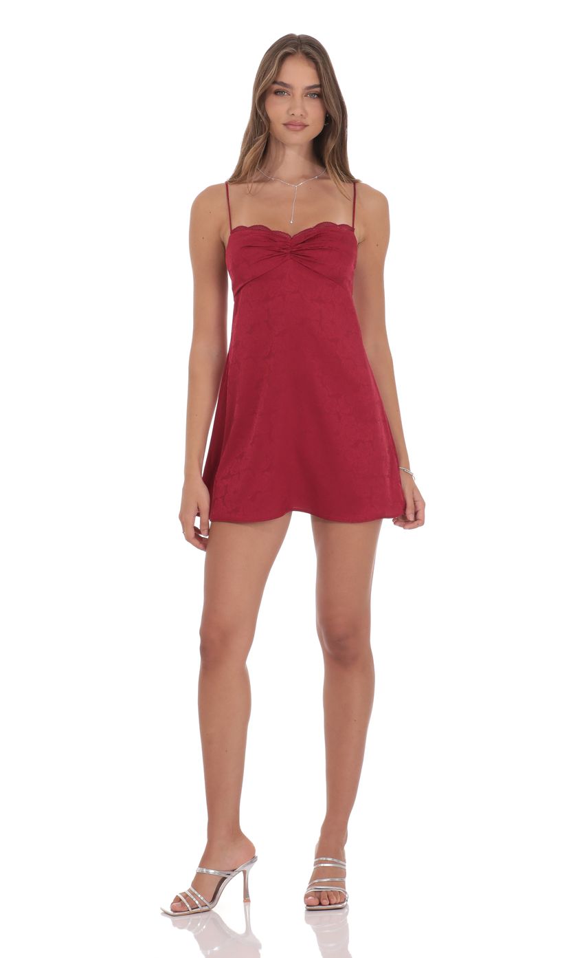 Product image for Jacquard Floral Back Lace Dress in Burgundy