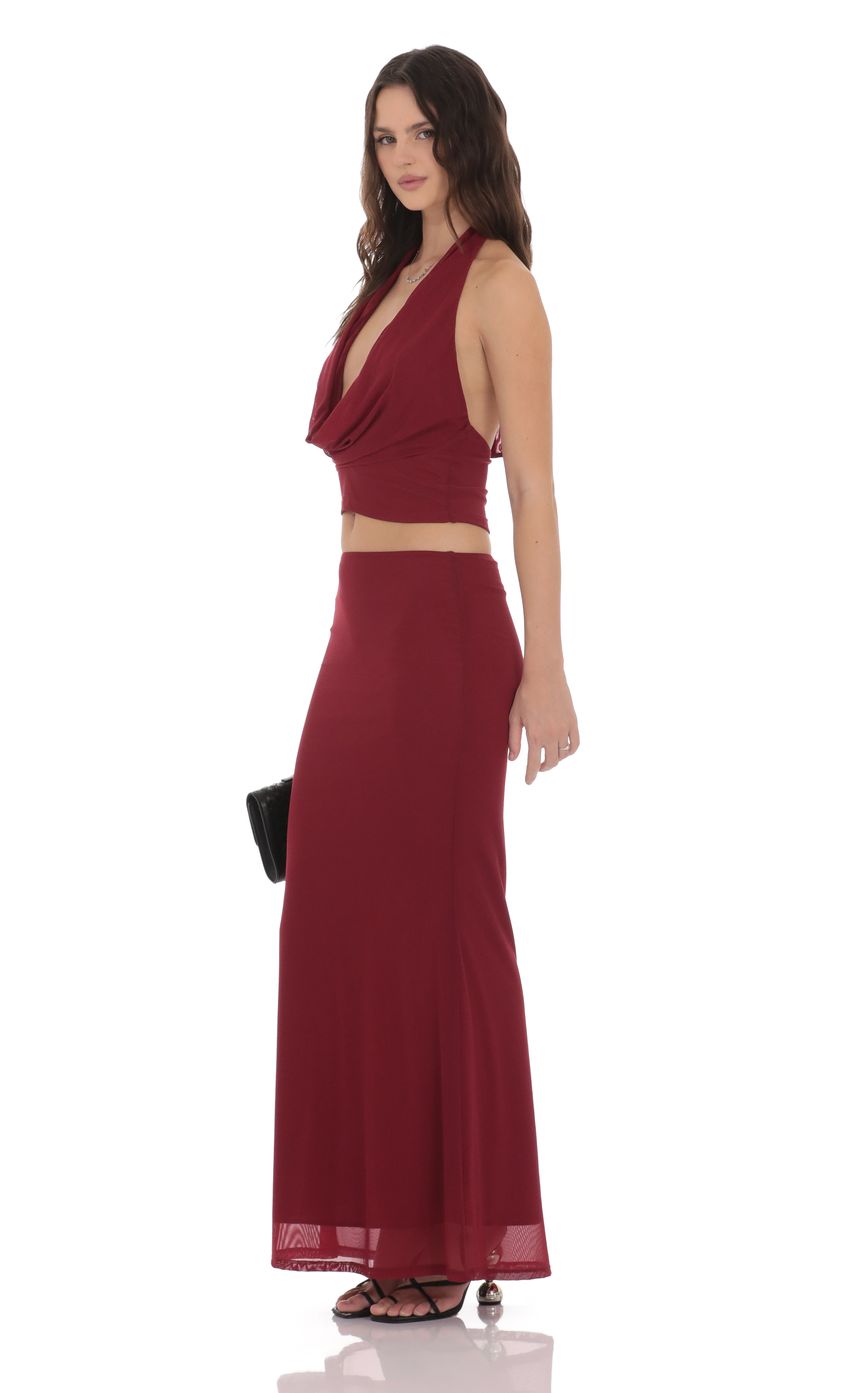 Product image for Mesh Plunge Neck Two Piece Set in Maroon