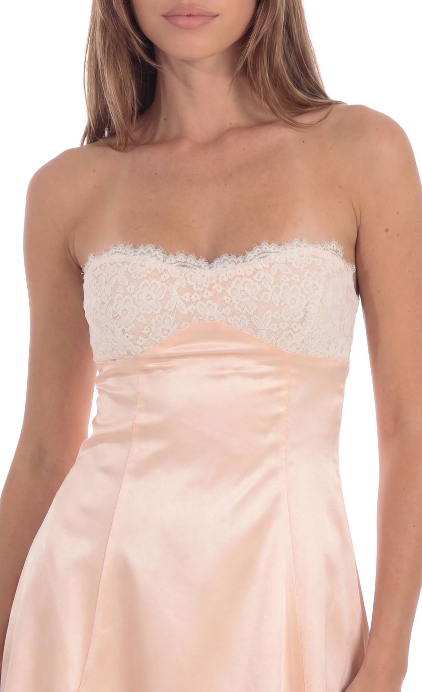 Product image for Lace Bust Mini Satin Dress in Peach