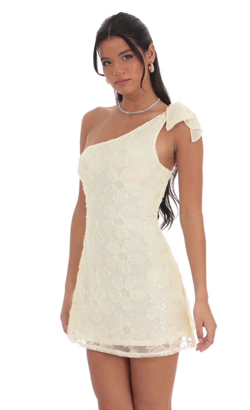 Product image for One Shoulder Sequin Floral Dress in Ivory
