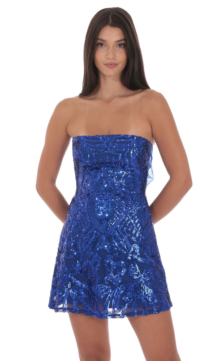 Product image for Sequin Mesh Strapless Dress in Royal Blue