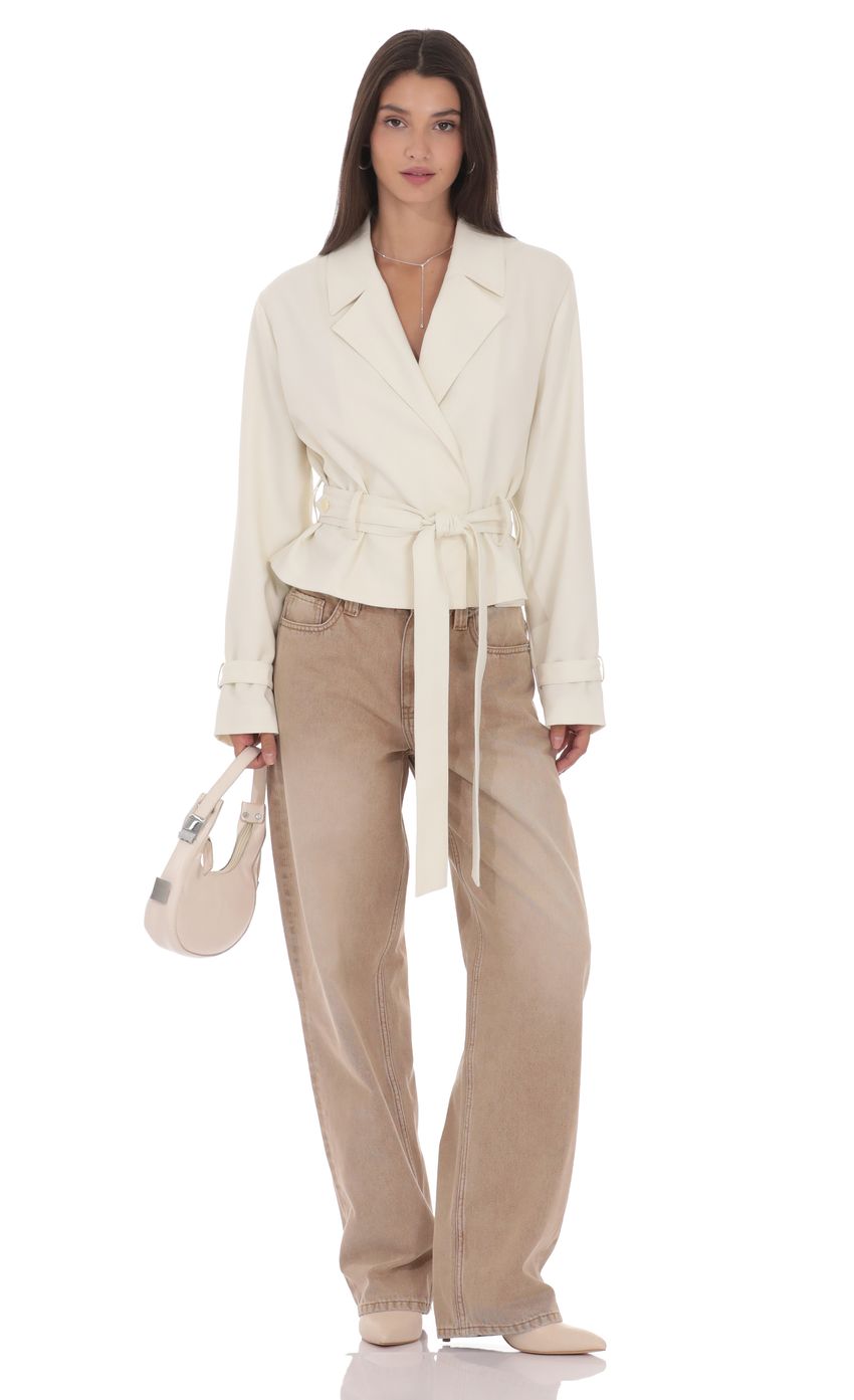 Product image for Belted Short Trench Coat in Ivory