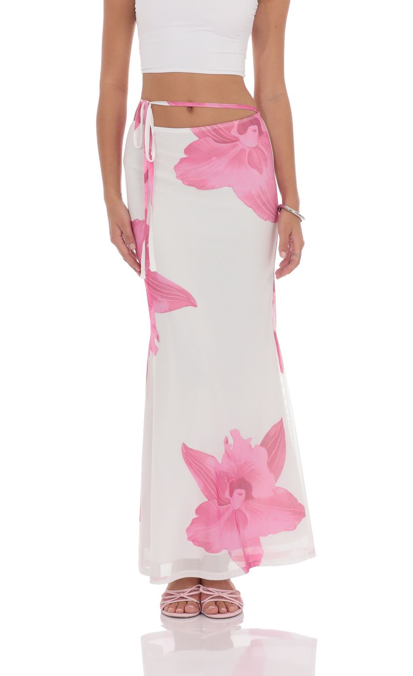 Product image for Mesh Floral Maxi Skirt in White