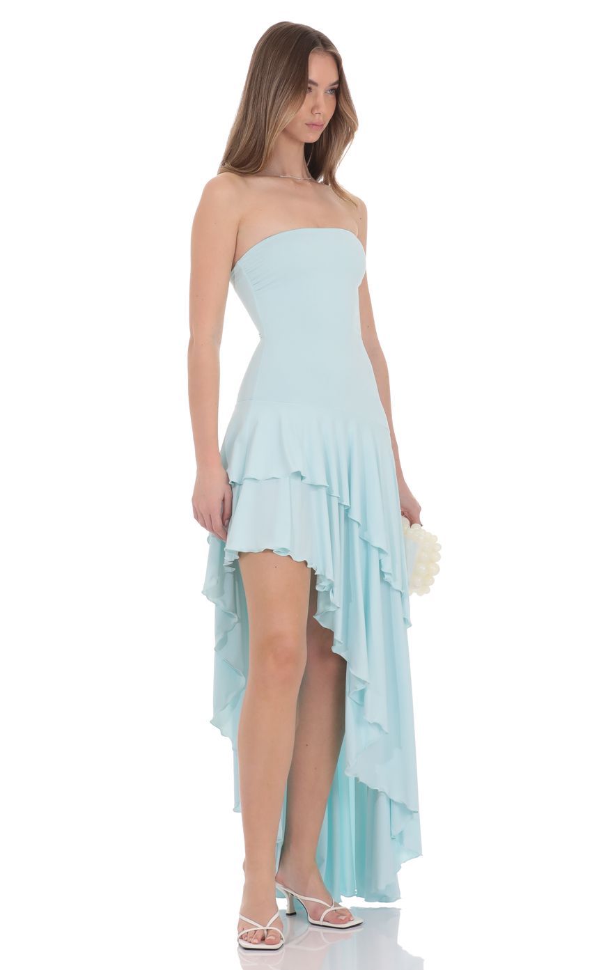 Product image for Strapless Ruffle Asymmetrical Maxi Dress in Mint