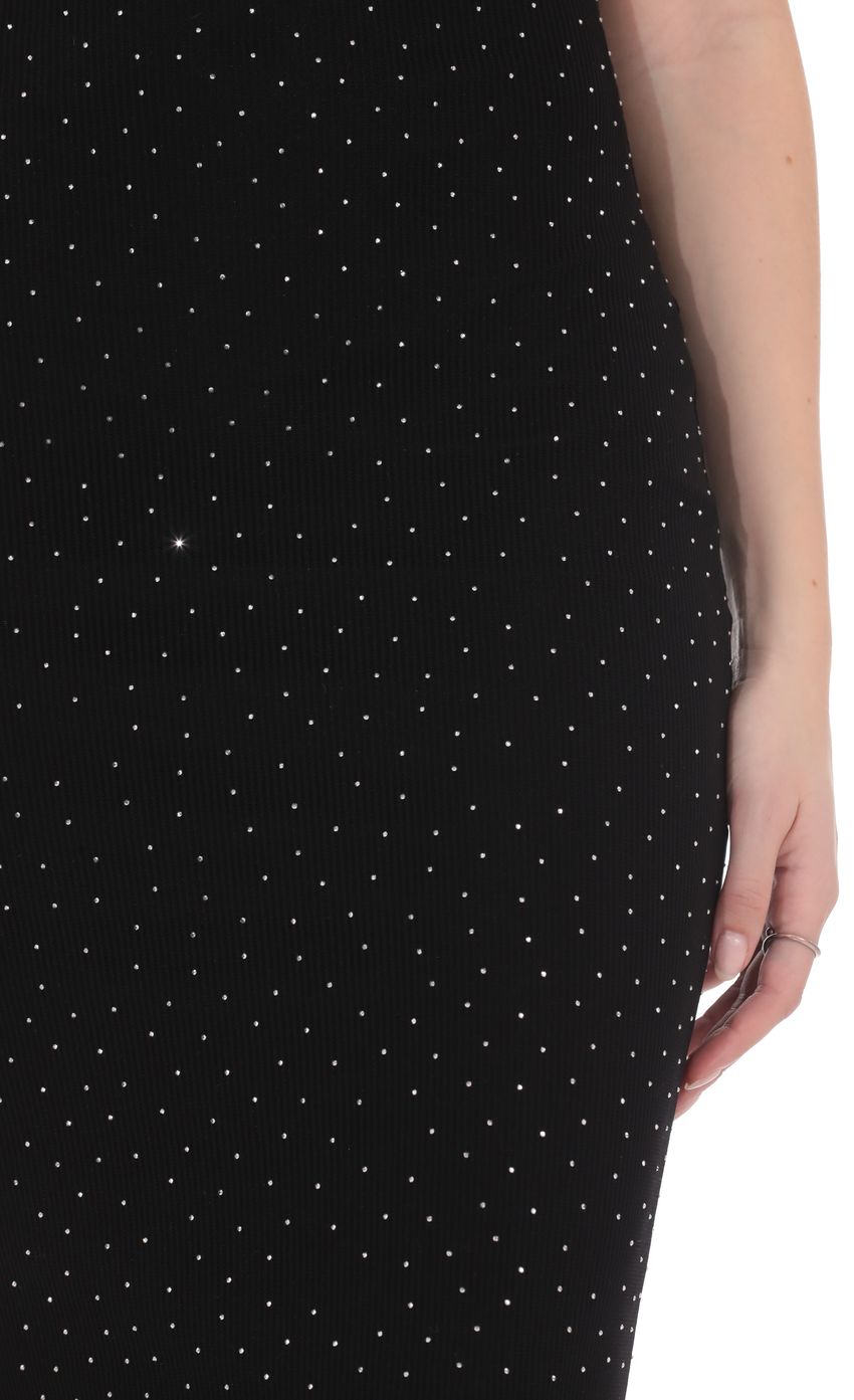 Product image for Scarf Ribbed Rhinestone Maxi Dress in Black