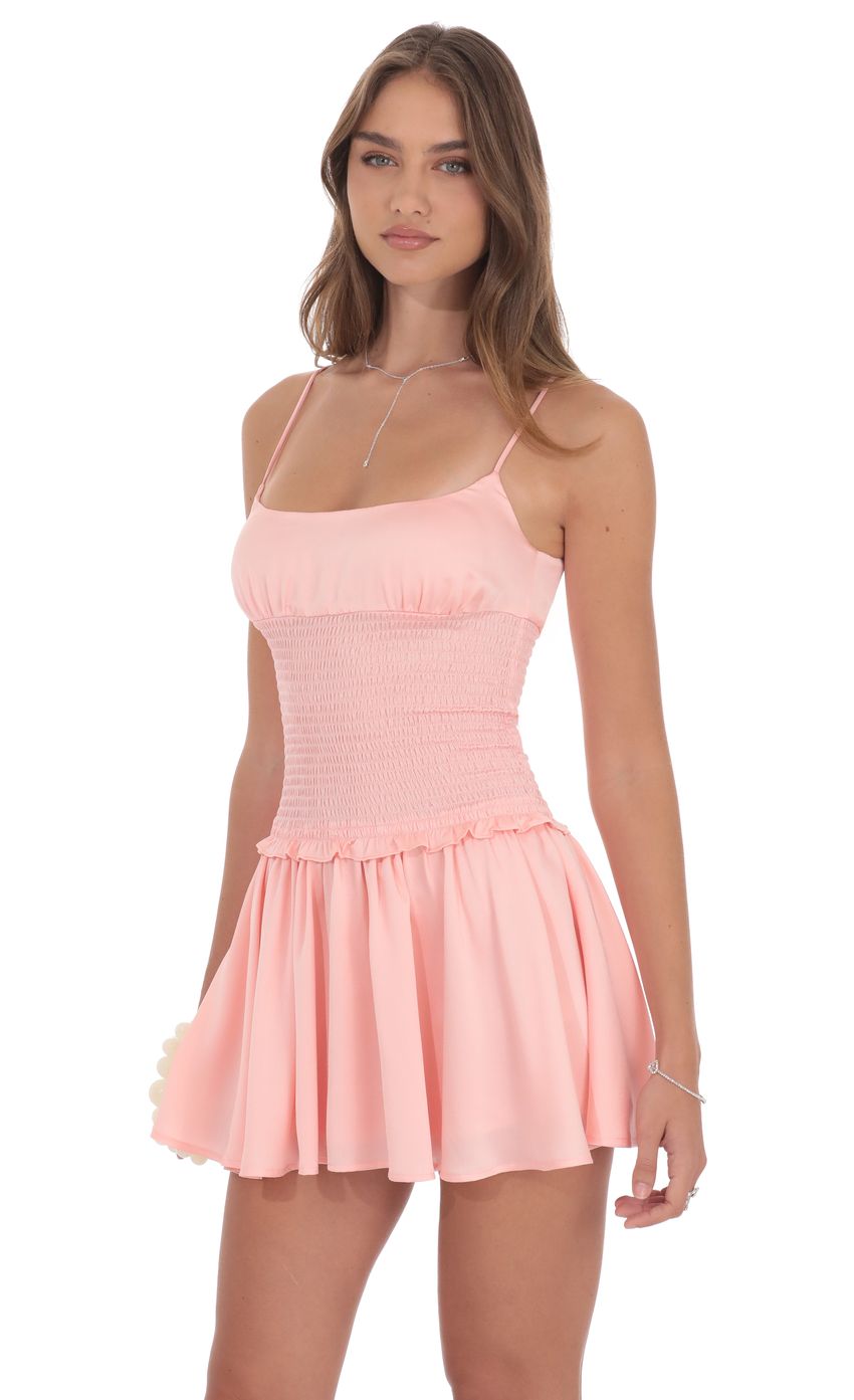 Product image for Smocked Satin Dress in Coral